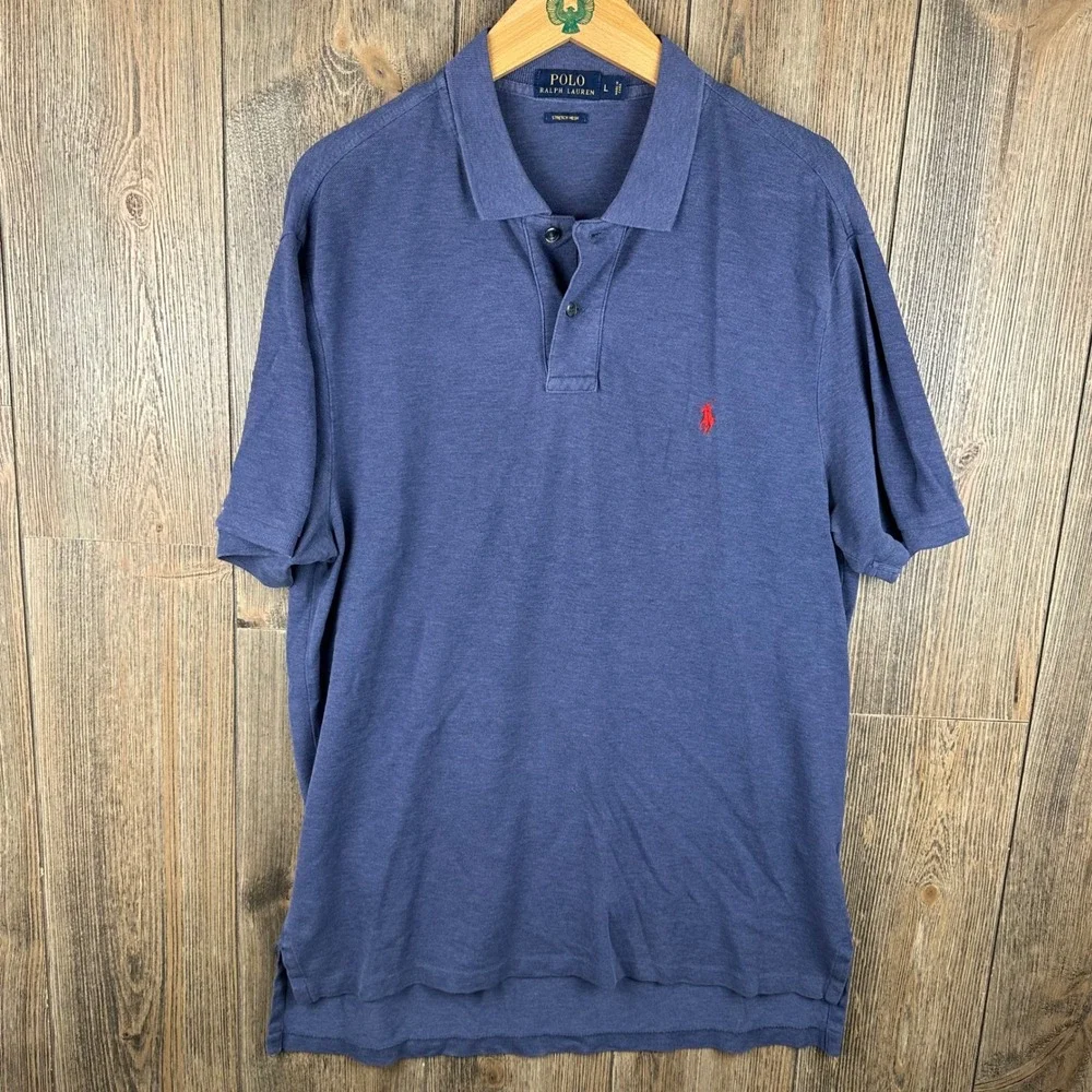 Polo Ralph Lauren Stretch Mesh Short Sleeve Polo Shirt Mens Large Blue Red Pony